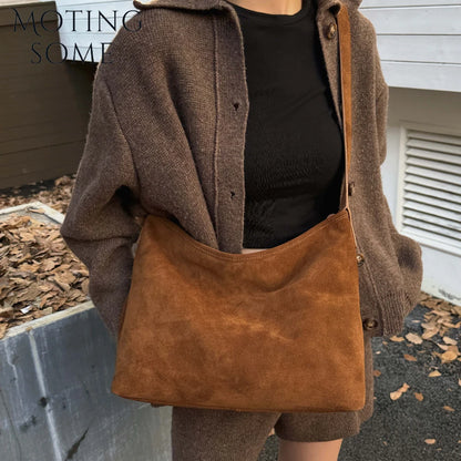 Motingsome Natural Soft Suede Woman Bags Large Capacity Handbag Big Underarm Messenger Bag Shoulder Purse Casual Tote 2025 New