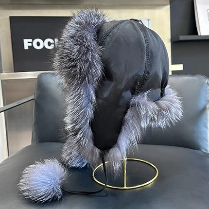 2026 100% Real Fox Fur Hats Women's Russian Ushanka Aviator Trapper Snow Skiing Hat Caps Earflap Winter Raccoon Fur Outerwear Ha