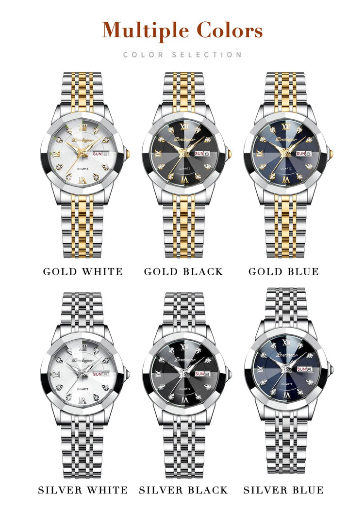 POEDAGAR orologi da donna di marca di lusso impermeabile luminoso data settimana orologio al quarzo per donna orologio da donna di moda in acciaio inossidabile platinumshop