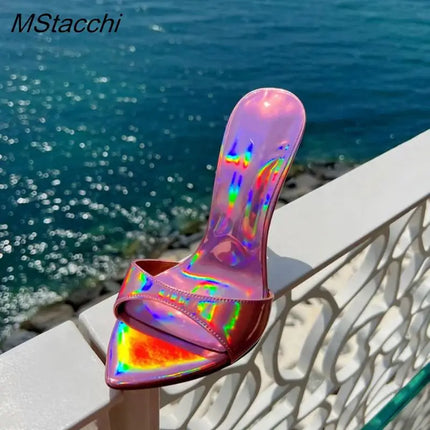Women's Stiletto Heel Open Toe Sandals, Starry Summer Style, with Dazzling Laser Colors, 2026