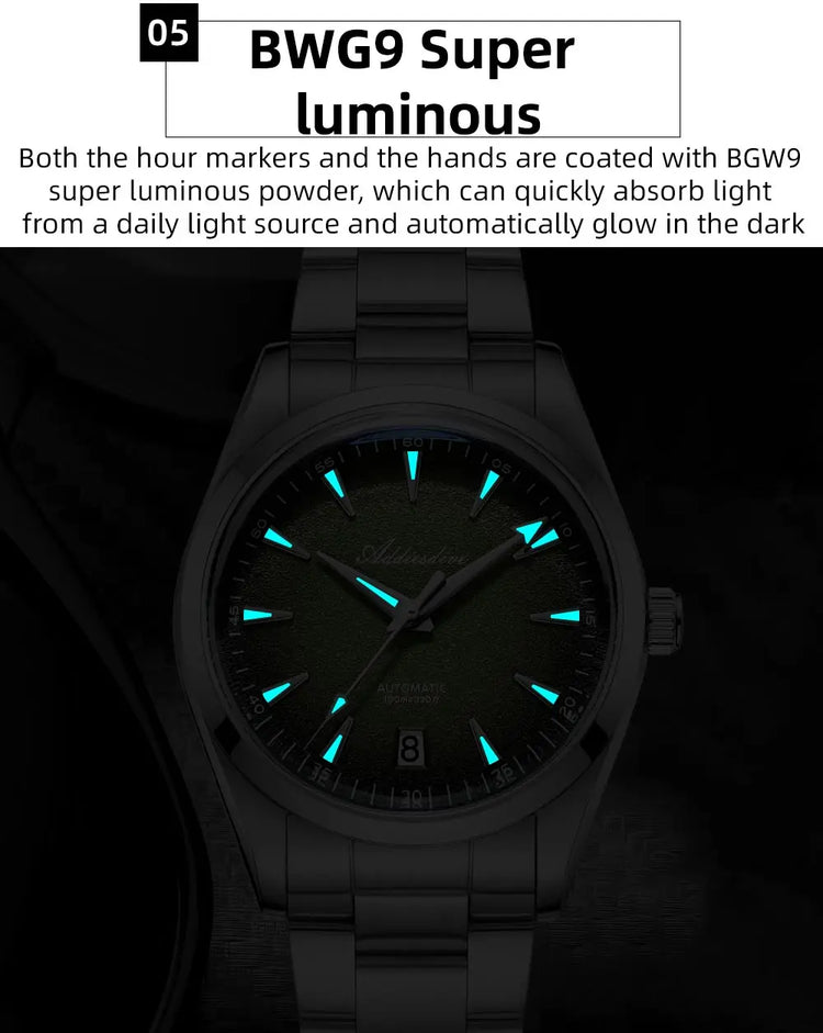 ADDIESDIVE Mechanical Men's Watch Classic Luxury Watch Super Bright Bubble Glass 100M Waterproof Men's Watch Gift