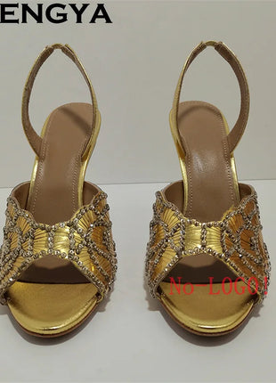 2026 Summer Trendy New Shiny Fish Mouth Toe Sexy Stiletto Sandals Woman Quality Sequined Thin High Heel Slippers for Women Shoes PlatiNum
