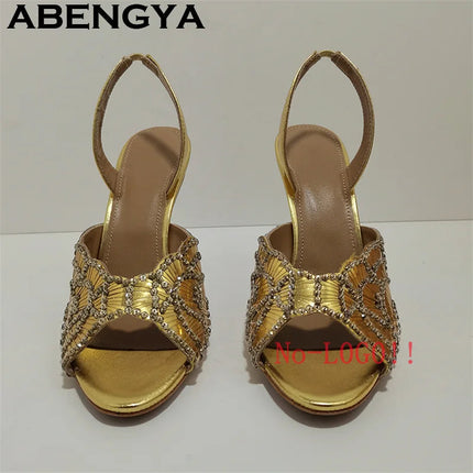 2026 Summer Trendy New Shiny Fish Mouth Toe Sexy Stiletto Sandals Woman Quality Sequined Thin High Heel Slippers for Women Shoes PlatiNum