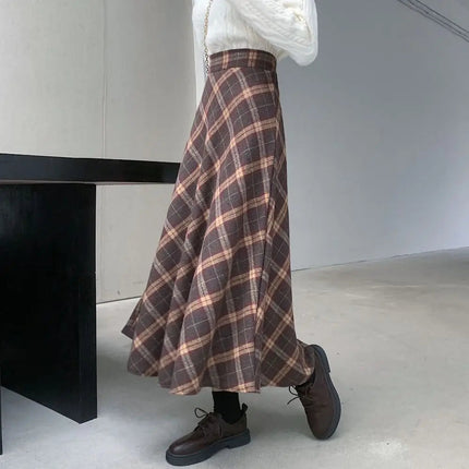 Retro High Waist Retro Plaid Skirt Slim Fit Classical High Waist Long Skirt Preppy Style Winter Autumu A-line Half Dress Autumn PlatiNum