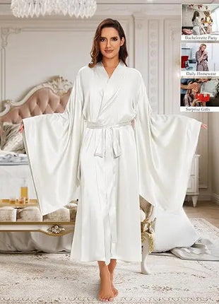 Elegante abito lungo da pavimento in seta da sposa, abito da sposa, kimono, abito da sposa, festa, abito da sposa, abito kimono nero