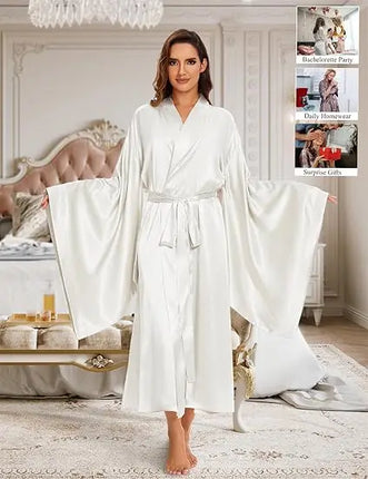 Elegante abito lungo da pavimento in seta da sposa, abito da sposa, kimono, abito da sposa, festa, abito da sposa, abito kimono nero