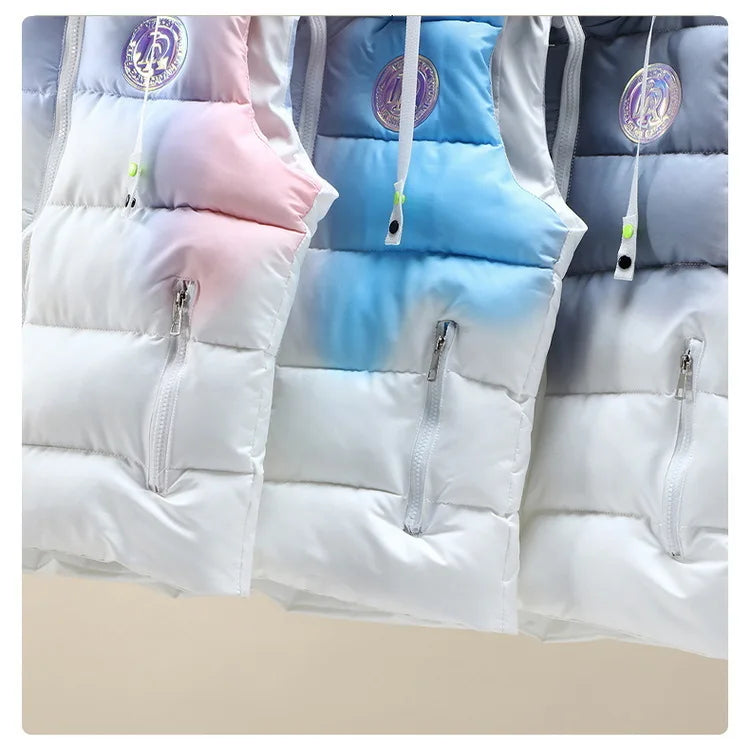 #3622 Tie Dye Hooded Sleeveless Jacket Women Zipper Sim Fit Warm Vest Waistcoat Female Outerwear Veste Unisex Autumn Winter 2024