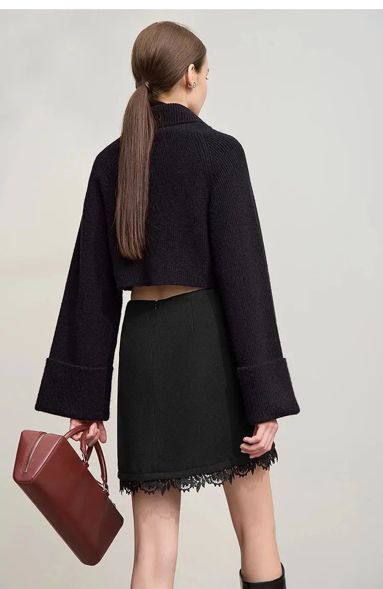 AMII Minimalist Mini Skirt 2025 Winter New Short Wool Warm Skirts For Women Patchwork Lace Casual Solid Clothing Ladies 12544125 PlatiNum
