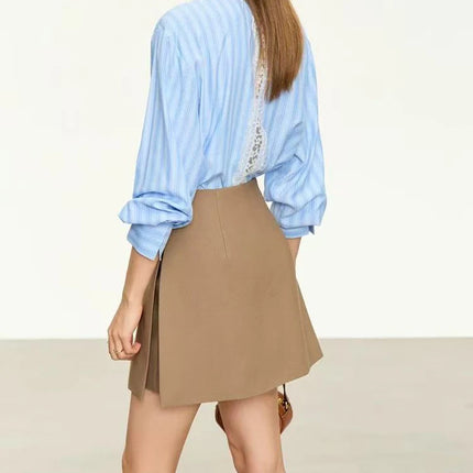 Gonne casual semplici da donna, stile coreano, a vita alta, per l'ufficio, da pendolare, a trapezio, tinta unita, abbinabili a tutto, gonne femminili