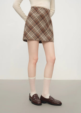 FSLE Autumn Party Skirt High Waist Retro Plaid Knit WoolShort Skirt For Women 2025 Fall Winter New Arrival Y2K Mini A-line Skirt PlatiNum