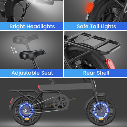 Bicicletta Elettrica REGALANGEL B20 Mini, Motore 250W, Batteria 36V 7.8AH, E-bike Urbana per Adulti, Pneumatici da 14 Pollici