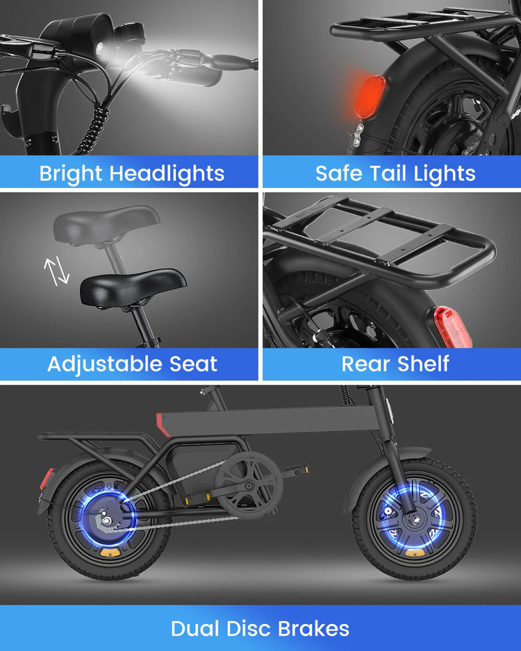 Bicicletta Elettrica REGALANGEL B20 Mini, Motore 250W, Batteria 36V 7.8AH, E-bike Urbana per Adulti, Pneumatici da 14 Pollici