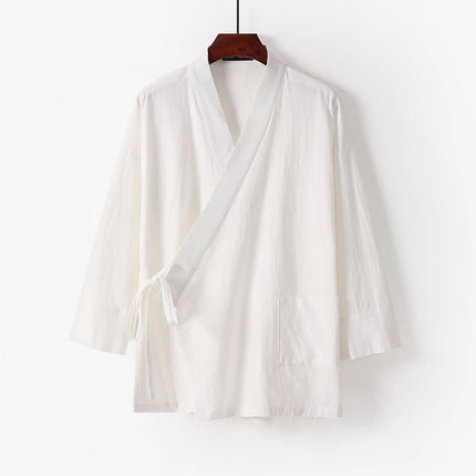 2025 Men's Summer Cotton Linen Two Pieces Chinese Style Lace Up Kimono Tops+Pants Casual Suit Male Vintage Hanfu Tang Suit M-9XL PlatiNum