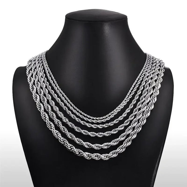 925 Sterling Silver 2/3/4MM 16-24 Inches Rope Chain Necklace For Men Women Fashion Punk Wedding Party Gifts Jewelry Charm PlatiNum