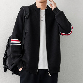 High End Men's Knitted Cardigan Autumn Winter Round Neck Zipper Casual Luxury Brand Classic Trendy Striped Korean Simple Sweater