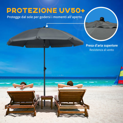 Outsunny Ombrellone da Spiaggia Ø1.8x2 m con Tettuccio Reclinabile a 45°, Ombrellone da Mare con 8 Stecche e Design a 2 Sezioni in Acciaio e Poliestere 160g/㎡, UV50+