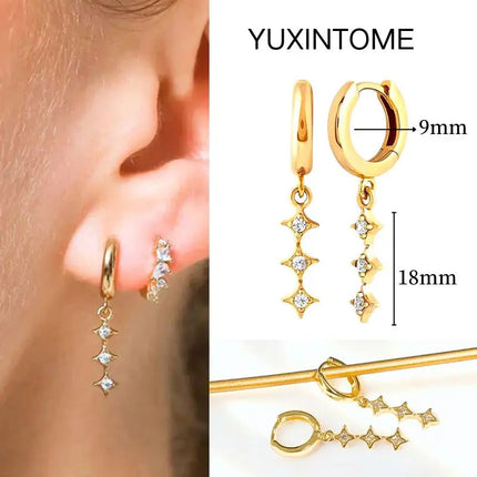 White Color Zircon Hoop Earrings 925 Sterling Silver Needle Cross/Star/Flower/Water Drop Pendant Gold Earrings Luxury Jewelry PlatiNum