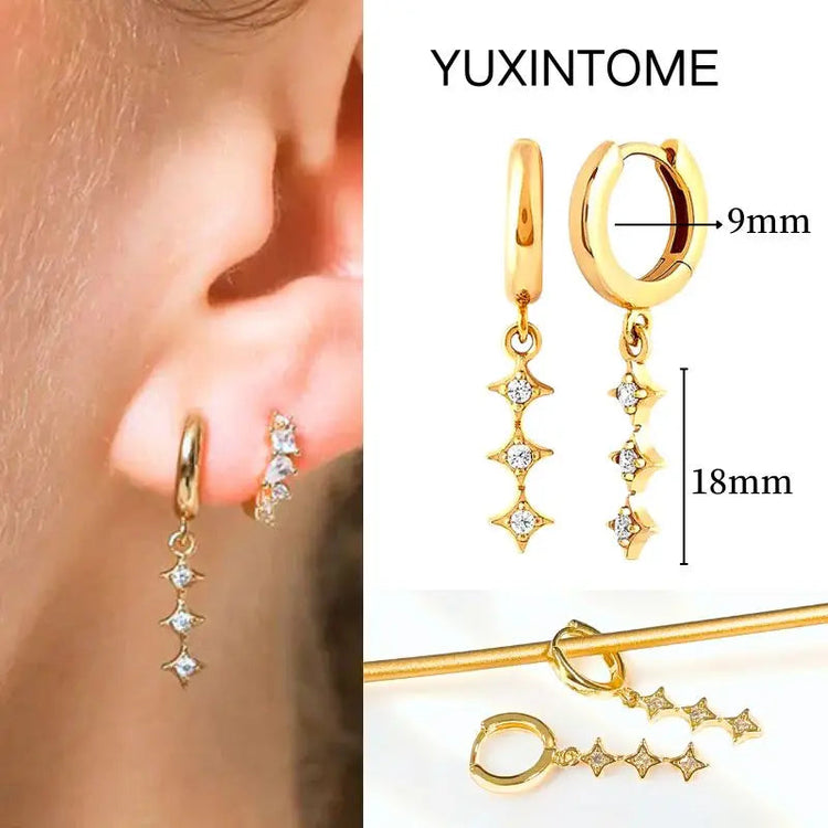 White Color Zircon Hoop Earrings 925 Sterling Silver Needle Cross/Star/Flower/Water Drop Pendant Gold Earrings Luxury Jewelry PlatiNum