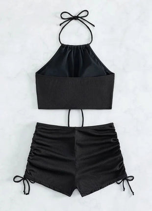 Bikini sexy a vita alta con lacci, set due pezzi da donna, costume da bagno sdoppiato, bikini da spiaggia, nuovo, per tutte le stagioni, tinta unita, senza schienale PlatiNum