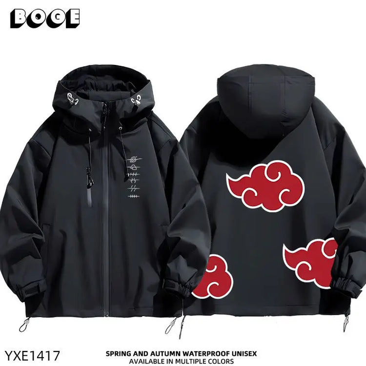 Akatsuki Organization Anime Hooded Jacket Windproof Casual Coat Zip Up for Men Women Teens Cosplay Streetwear Daily Outerwear