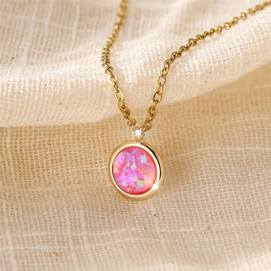 Collana con ciondolo in pietra rotonda opale bianco blu femminile di lusso Gioielli da sposa color oro vintage per le donne