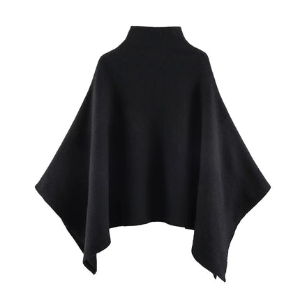HH Women's New Fashion Versatile Solid Stand Collar Knitted Cape Coat Female Casual High Street Asymmetric 3-Colors Jacket Mujer