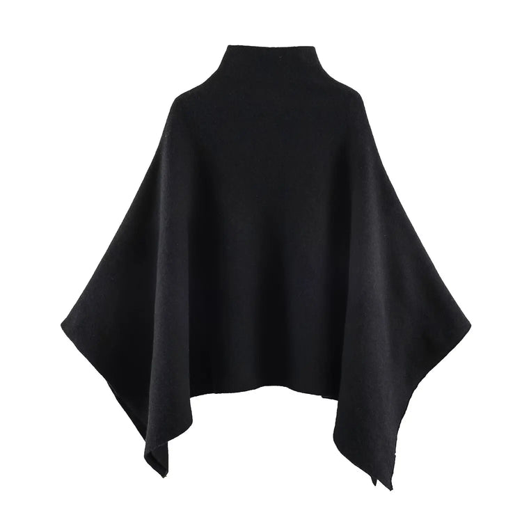 HH Women's New Fashion Versatile Solid Stand Collar Knitted Cape Coat Female Casual High Street Asymmetric 3-Colors Jacket Mujer