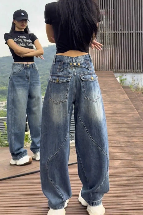 Women's High Waisted Wide Leg Jeans Slim Denim Pants Plus Size Full Length Straight Loose Jeans Casual Sle
