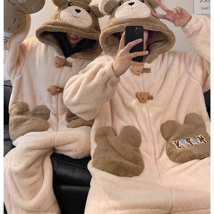 Winter Pajamas Cartoon Bear Costume Pijama Kawaii Adult Couples Kigurumis Sleepwear Jumpsuits Coral Fleece Loose Warm Homewear
