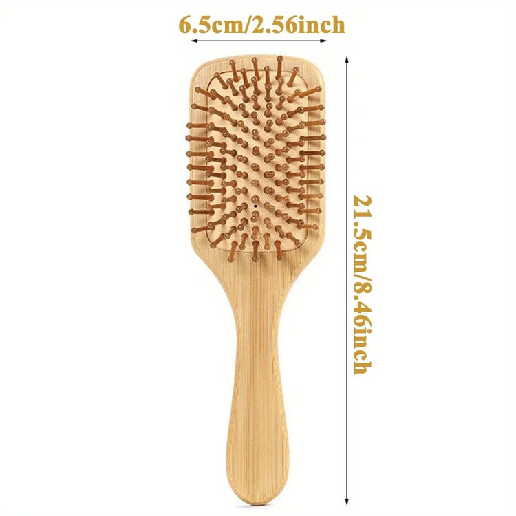 Natural Bamboo Paddle Comb Air Cushion Comb Scalp Massage Anti-Static Tangle Free Comb, Special for Real Hair Wigs