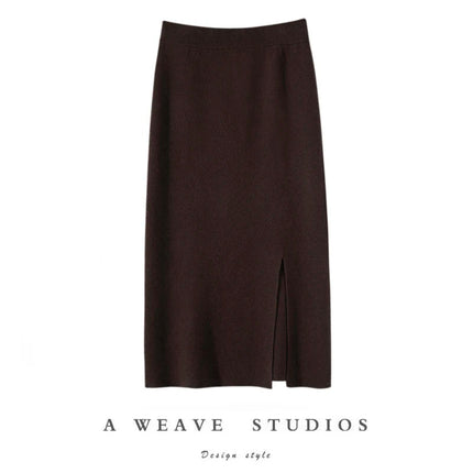 Women Pure Cashmere Long Skirts Spring Autumn Winter Straight Thick Skirts 100% Cashmere Knit Split Skirts PlatiNum