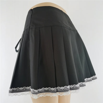 Harajuku Punk gotico nero a vita alta gonne nere donne Sexy Patchwork fasciatura Mini gonna nera Streetwear femminile