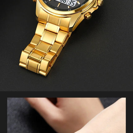 Skmei orologio da polso analogico al quarzo da uomo cinturino in acciaio inossidabile di lusso Led impermeabile digitale sportivo sveglia a tre fusi orari platinumshop