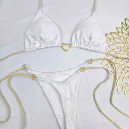 Nuovo costume da donna bikini bianco tinta unita costume da bagno alla moda con lacci a vita bassa set da due pezzi platinumshop