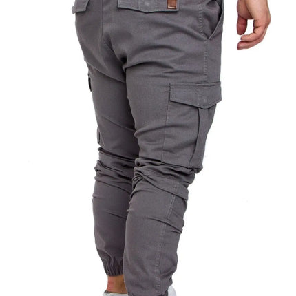 Men High Elastic Cargo Pants Summer Lace Up Drawstring Pocket Harem Stretch Full Trousers BSD-8811