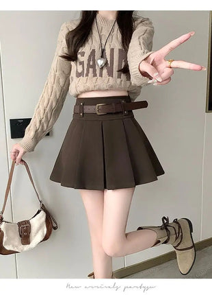 Autumn and Winter 2025 New High-waisted A-line Skirt College Style Sweet Versatile Woolen Pleated Skirt PlatiNum