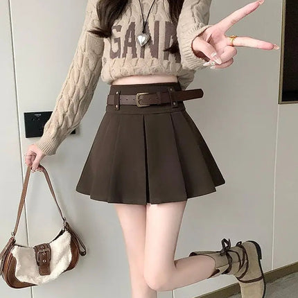 Autumn and Winter 2025 New High-waisted A-line Skirt College Style Sweet Versatile Woolen Pleated Skirt PlatiNum
