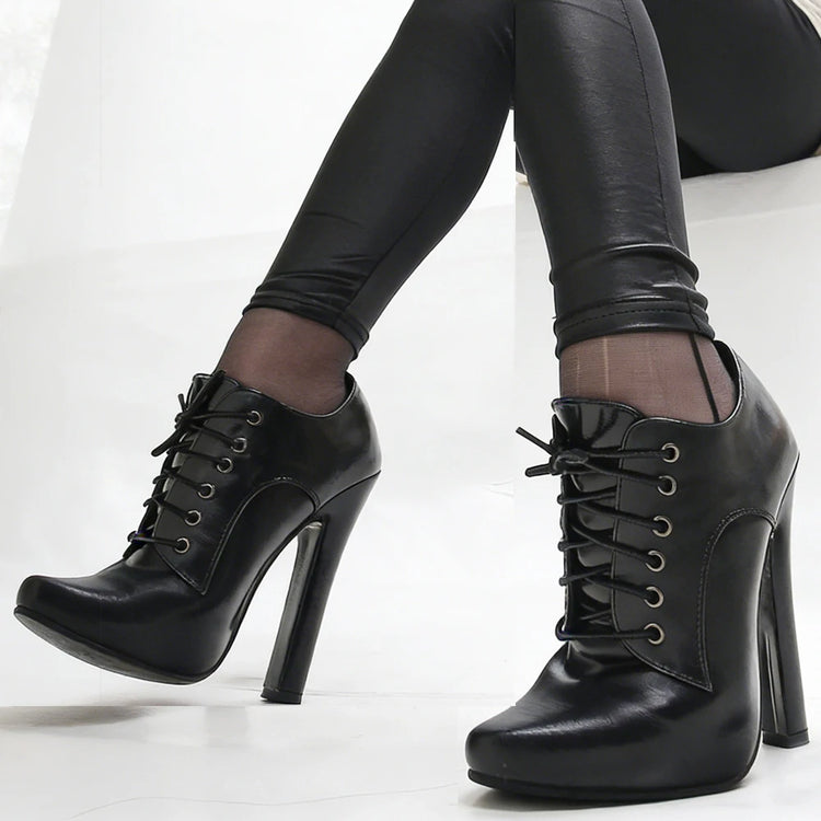 Scarpe con tacco alto 6 pollici, stringate, a punta, unisex, fetishheels vintage, stile drag queen.