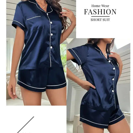 Pigiama da donna in raso di seta estivo Set Top e pantaloncini abbottonati 2 pezzi indumenti da notte colletto dentellato indumenti da notte Loungewear per le donne platinumshop