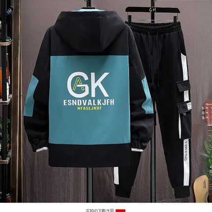 Autumn Casual Men Sets Two Pieces Fashion Korean Trend Hooded Jacket + Pants Spring Baseball Uniform Suit Man Outfit
