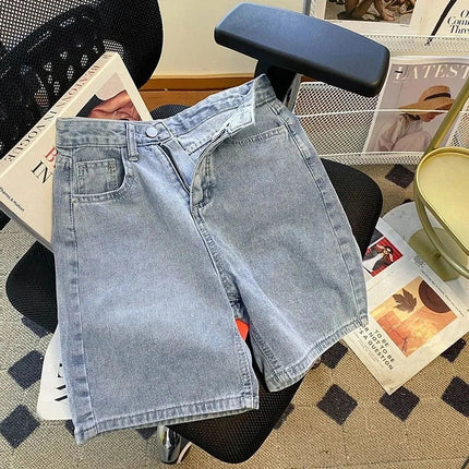 Ladies High Waist Wide Leg Denim Shorts Retro Blue A-Line Slim Fit Spring Summer Womens Casual Clothing 2026 PlatiNum