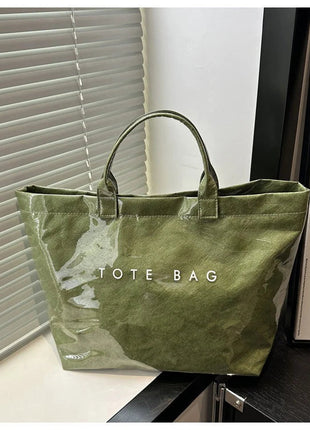 Tote Bag, Retro Letter, Casual Versatile Handbag, Minimalist Transparent, Simple, Commuter, Large-capacity Bag for Women PlatiNum