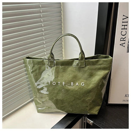 Tote Bag, Retro Letter, Casual Versatile Handbag, Minimalist Transparent, Simple, Commuter, Large-capacity Bag for Women PlatiNum