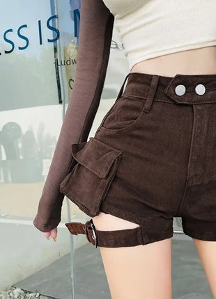 Pantaloncini cargo a vita alta Pantaloncini jeans con tasche chic kaki Abiti estivi per ragazza sexy per donna
