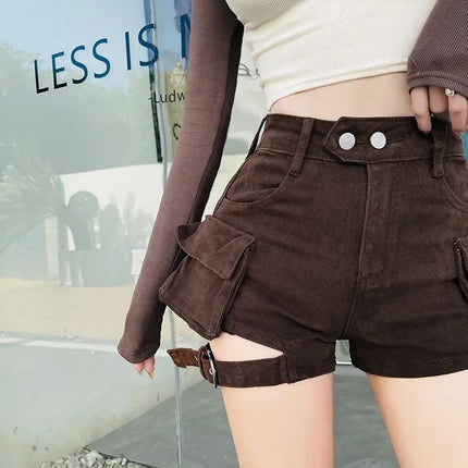 High Waisted Cargo Shorts Chic Khaki Denim Shorts with Pockets Sexy Girl Summer Outfits for Women