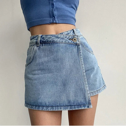 2025 Summer New Light-colored Slim Culottes High-waisted A-line Denim Shorts Casual Simple Non-elastic Women's Three-point Pants PlatiNum