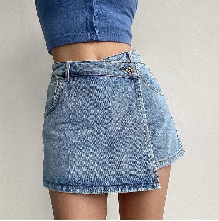2025 Summer New Light-colored Slim Culottes High-waisted A-line Denim Shorts Casual Simple Non-elastic Women's Three-point Pants PlatiNum