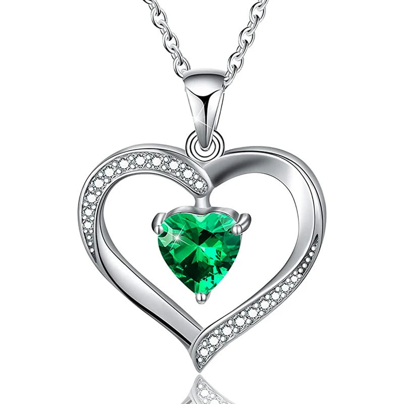 Huitan Green Heart Cubic Zirconia Love collana per le donne Wedding Anniversary Party eleganti collane femminili Statement Jewelry