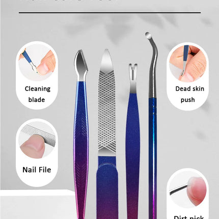 26Pcs Red Blue Gradient Nail Clipper Kit Stainless Steel Manicure Pedicure Set Nail Care Tool With Portable Storage Case Gift