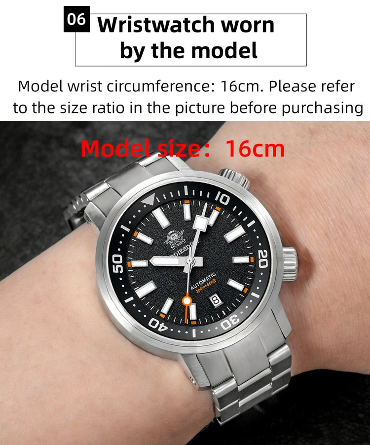 ADDIESDIVE 200M Automatic Dive Watch Men Japanese 8215 Sapphire Stainless Steel Luminous Mechanical Diving Wristwatch BGW9 Hands